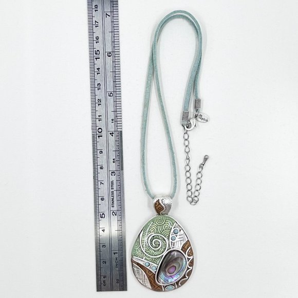 🎉HP🎉 Lia Sophia Abstract Enameled Abalone Silver Tone Pendant 16” Necklace - Picture 4 of 7